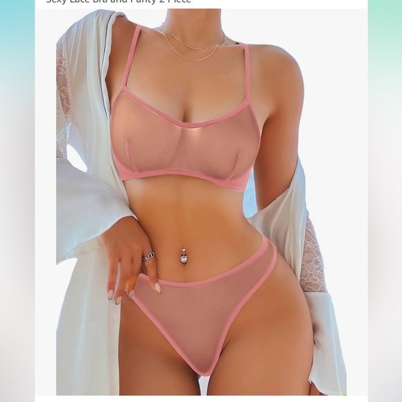 SOLY HUX Mesh Solid Sheer See Through Lingerie Set Sexy Lace Bra and Panty nwt - Picture 1 of 8